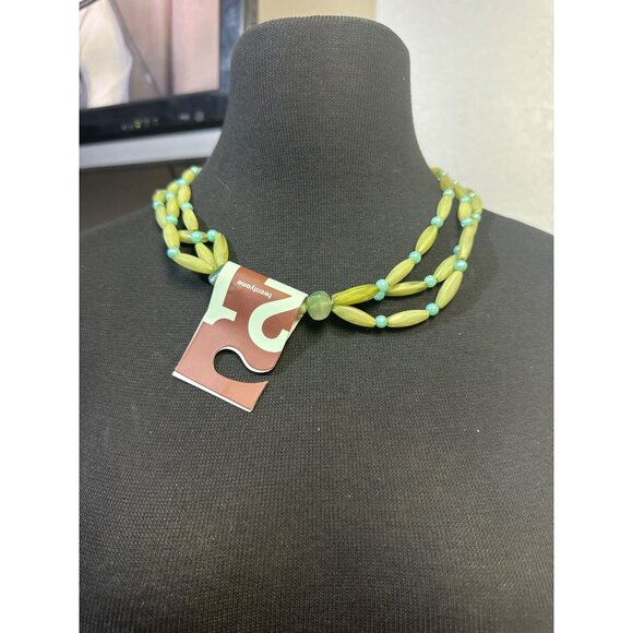 Twenty One Triple Strand Green and Blue Acrylic Beaded Necklace 18inch - Picture 2 of 4
